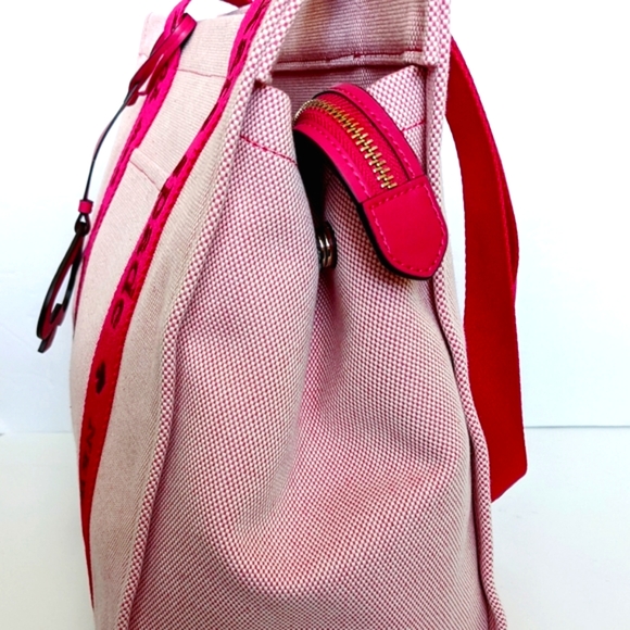 KATE SPADE Pink Kip Large CANVAS TOTE with Spade Charm and Signature Strap - Picture 15 of 17